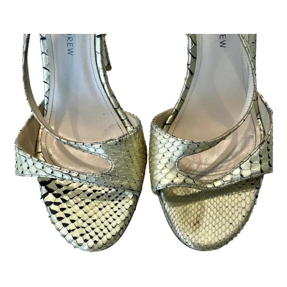 Paul Andrew Italy Gold Snakeskin Leather Strappy Platform Stiletto Sandals 37 EU